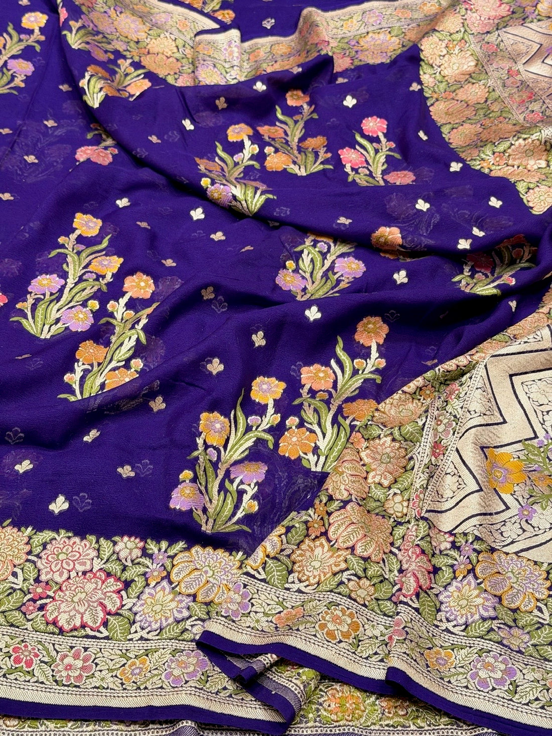Purple Pure Banarasi Chiffon Georgette Saree