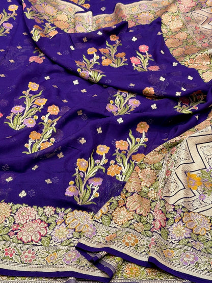 Purple Pure Banarasi Chiffon Georgette Saree