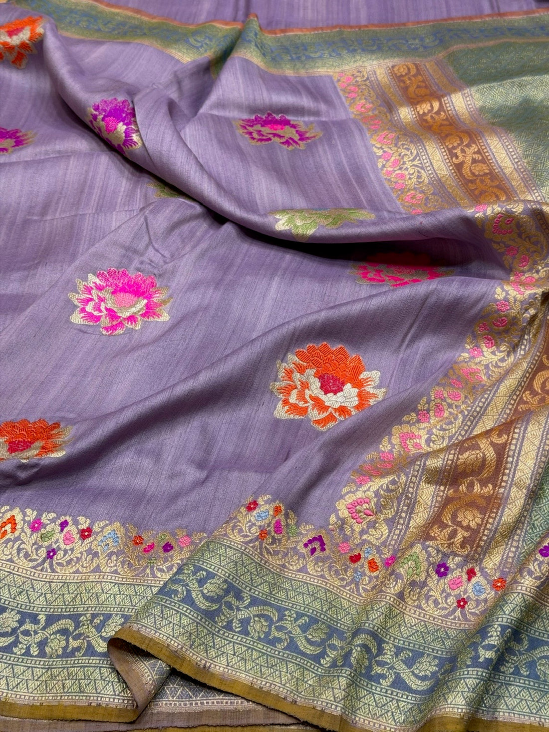 Mauve Handwoven Pure Tussar Georgette Saree