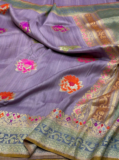 Mauve Handwoven Pure Tussar Georgette Saree