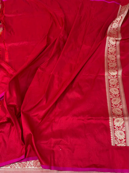 Red Handwoven Pure Banarasi Rangkaat Silk Saree