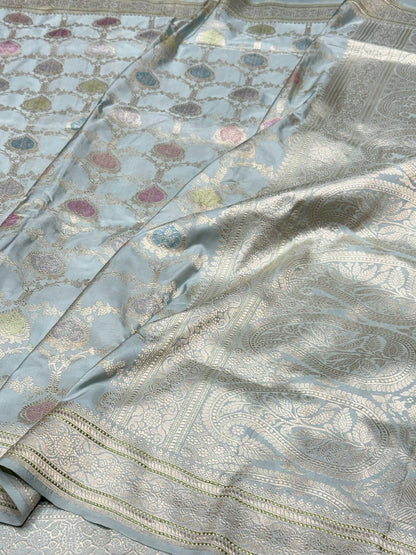 Powder Blue Handwoven Pure Banarasi Silk Saree
