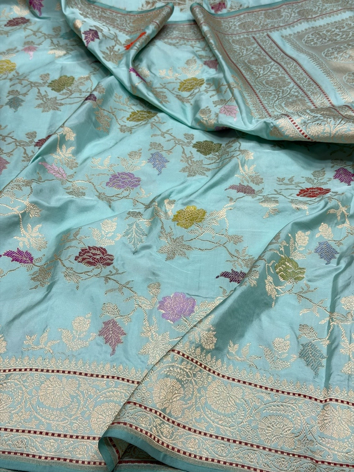 Sky Blue Handwoven Pure Banarasi Silk Saree