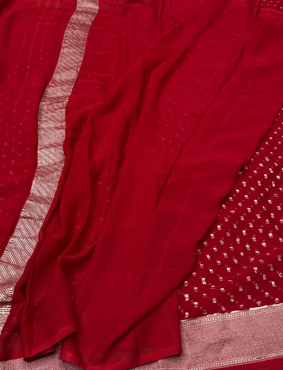 Red Banarasi Pure Chiffon Georgette Saree