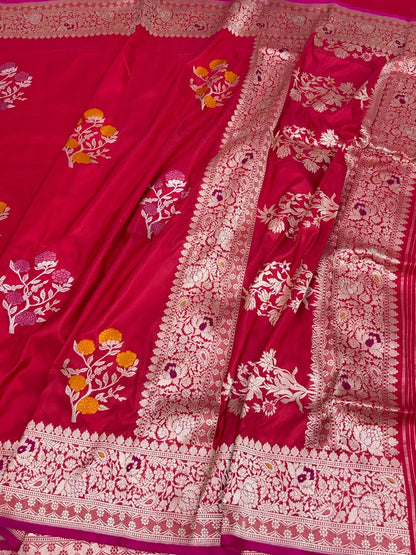 Reddish Pink Handwoven Pure Banarasi Katan Silk Saree