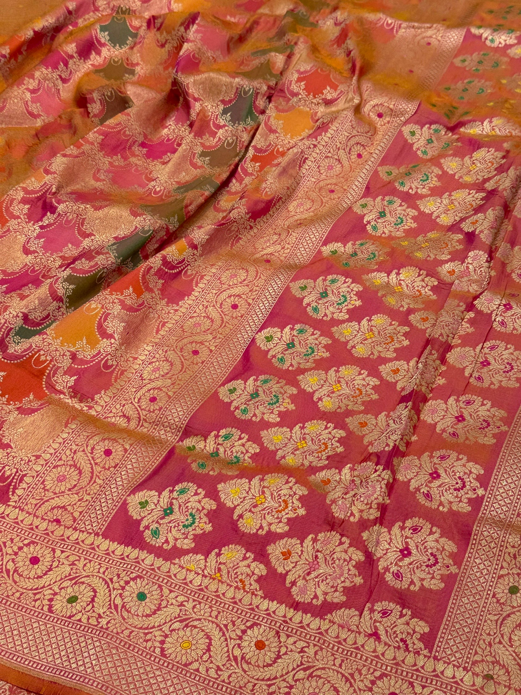 Multicolour Banarasi Pure Silk Saree – Cutwork Weave in 100% Pure Katan Silk