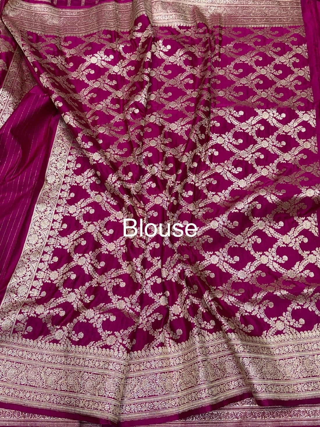 Rani Pink Handwoven Vintage Pure Banarasi Satin Silk Saree