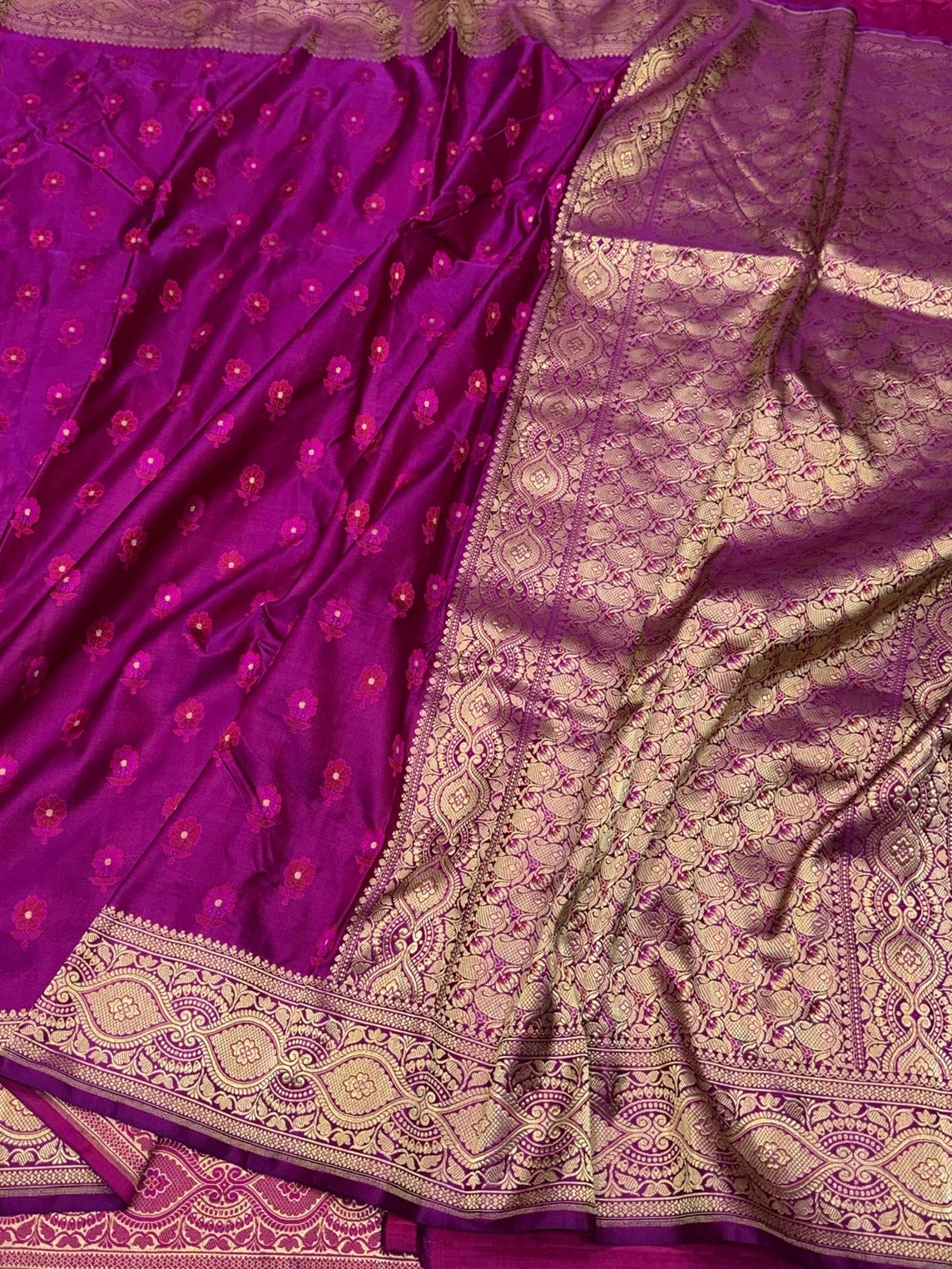 Magenta Pink Handwoven Pure Banarasi Satin Tanchoi Silk Saree – Cutwork Weave | Pure Satin Silk | Luxury Tanchoi Design