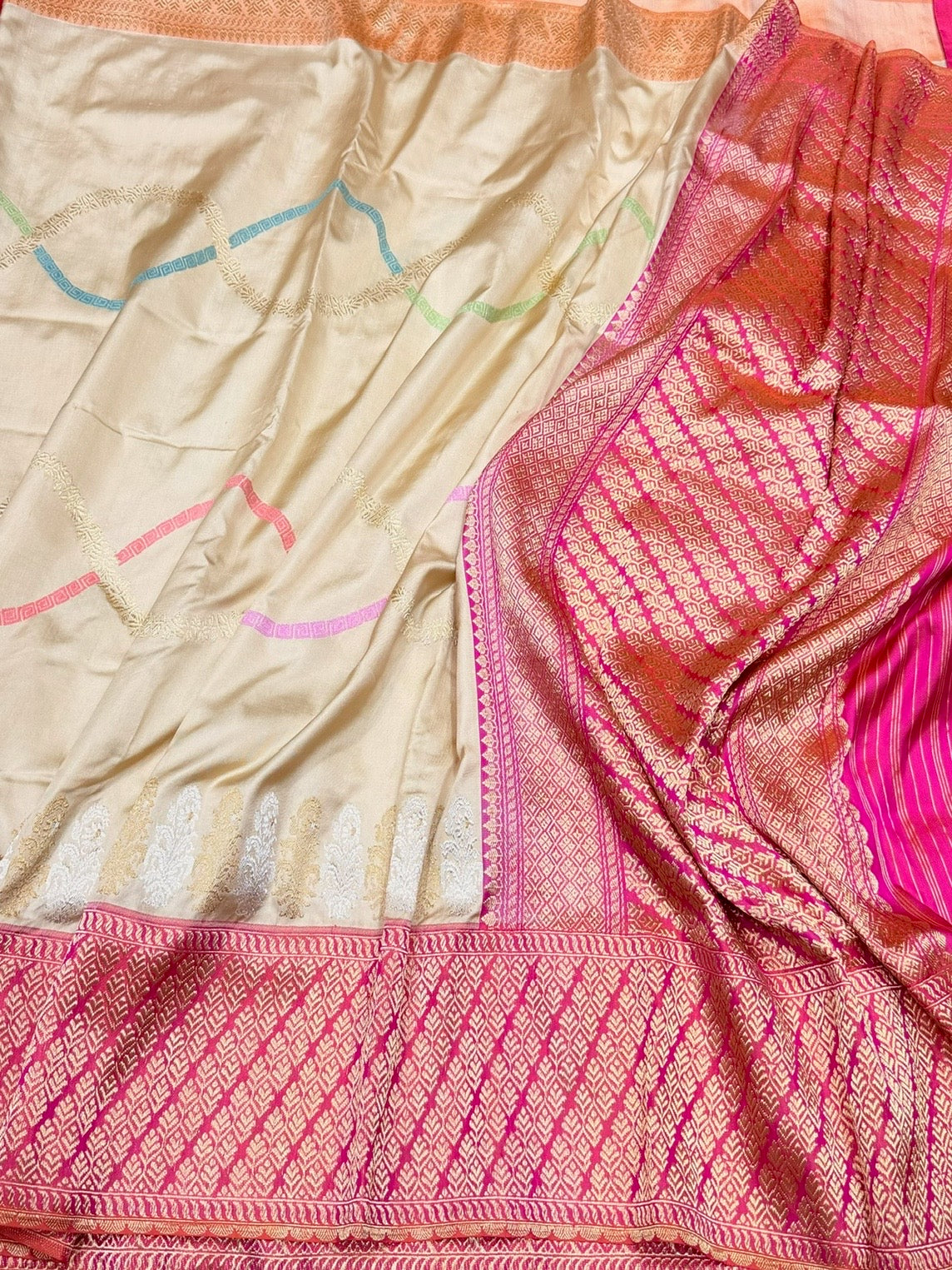 Beige/Pink Ektara Handwoven Pure Silk Saree