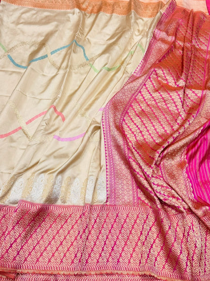 Beige/Pink Ektara Handwoven Pure Silk Saree