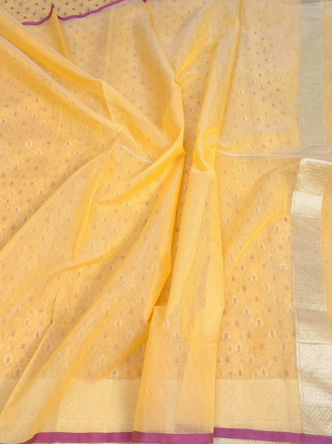 Yellow Pure Banarasi Kora Cotton Saree