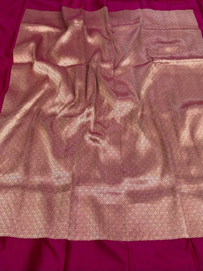Rani Pink Handwoven Pure Banarasi Mashru Satin Silk Saree