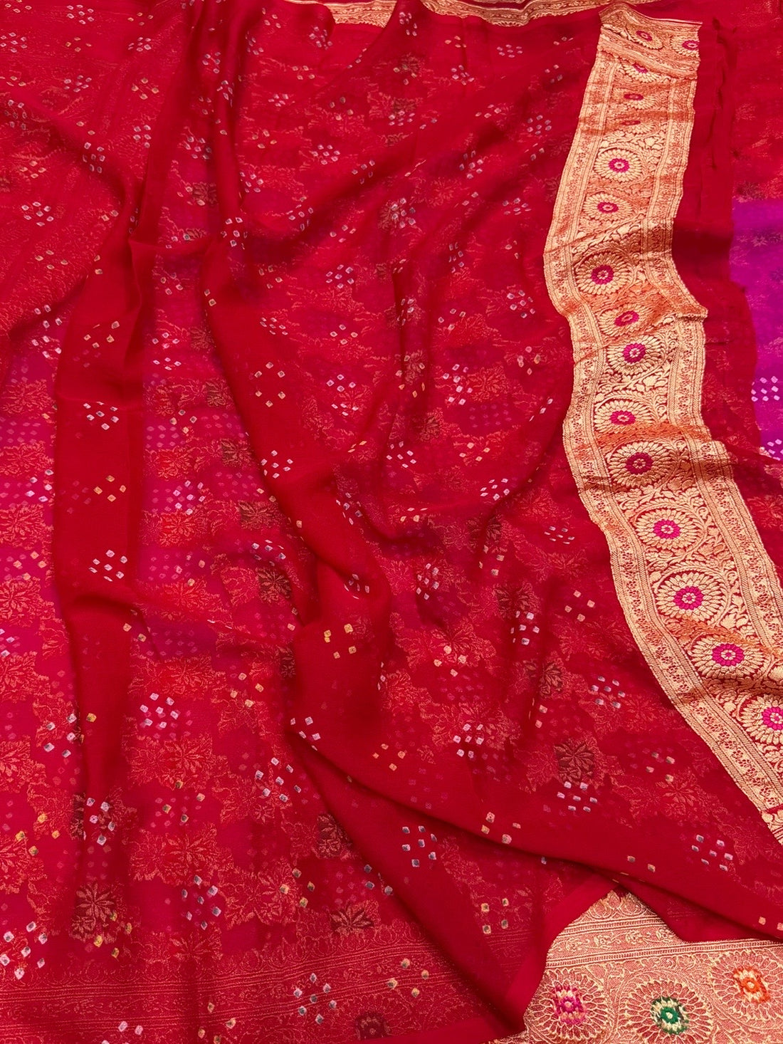 Red Banarasi Pure Bandhej Georgette Saree