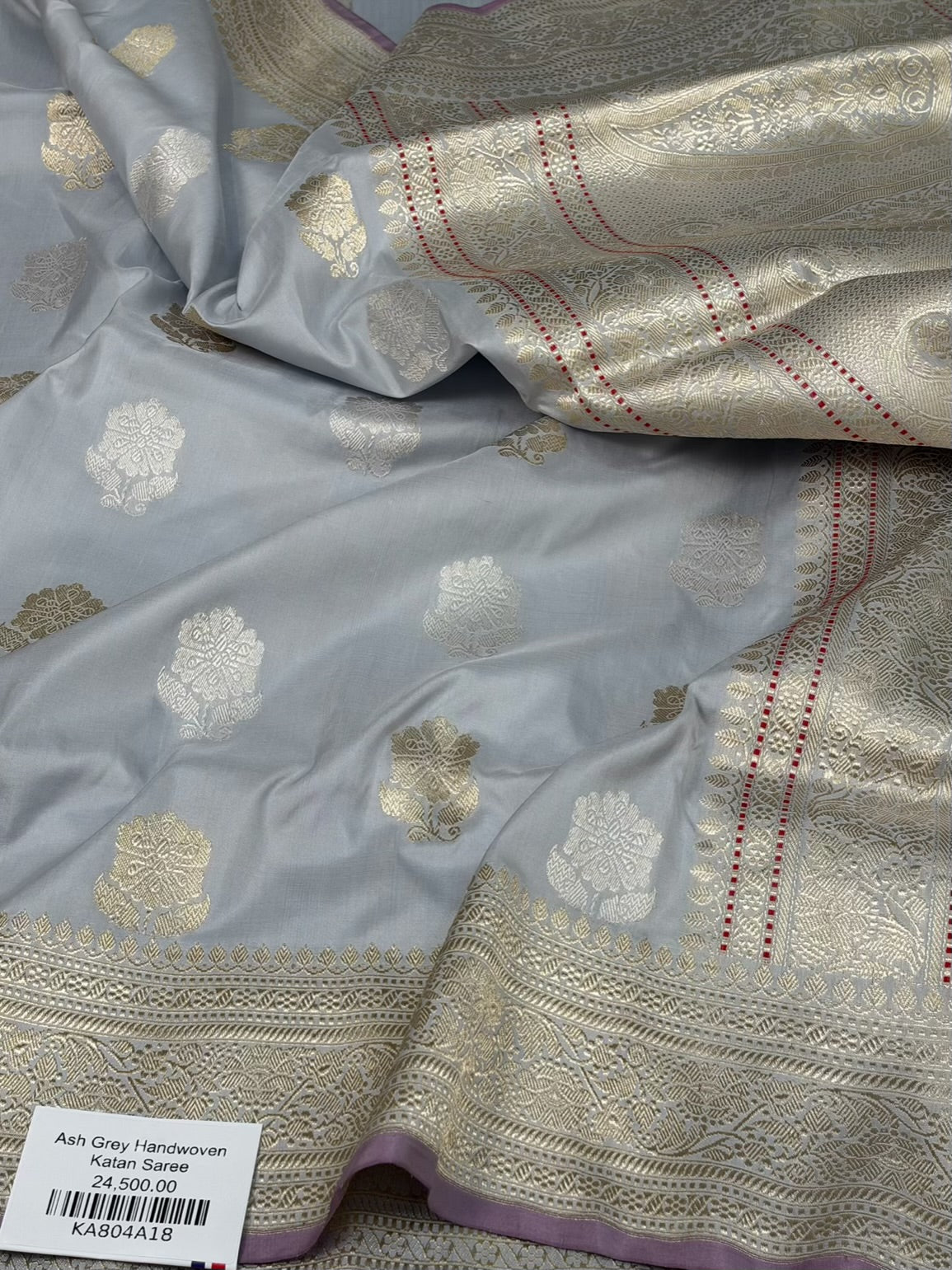 Ash Grey Handwoven Pure Banarasi Katan Silk Saree