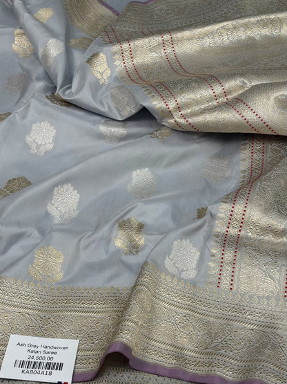 Ash Grey Handwoven Pure Banarasi Katan Silk Saree