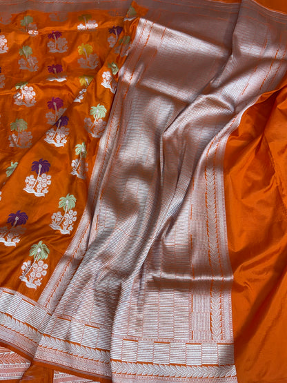 Orange Minakari Banarasi Pure Katan Silk Saree