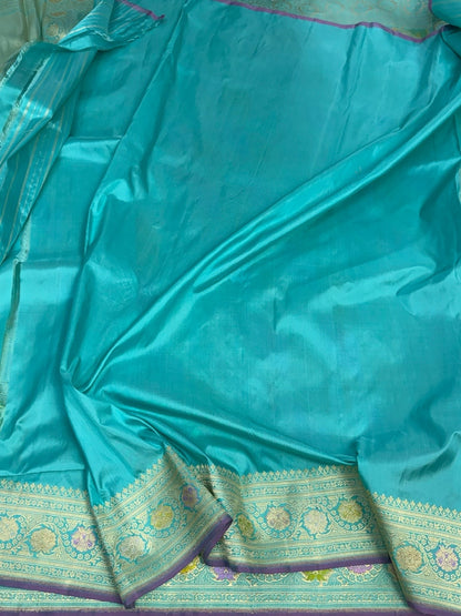 Sea Green Handwoven Pure Banarasi Rangkaat Silk Saree