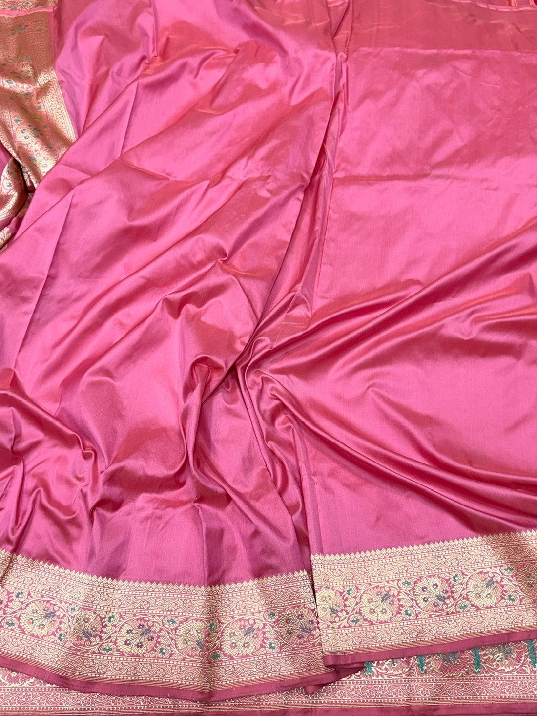 Pastel Pink Handwoven Pure Banarasi Silk Saree – Kadwa Weave in 100% Katan Mulberry Silk