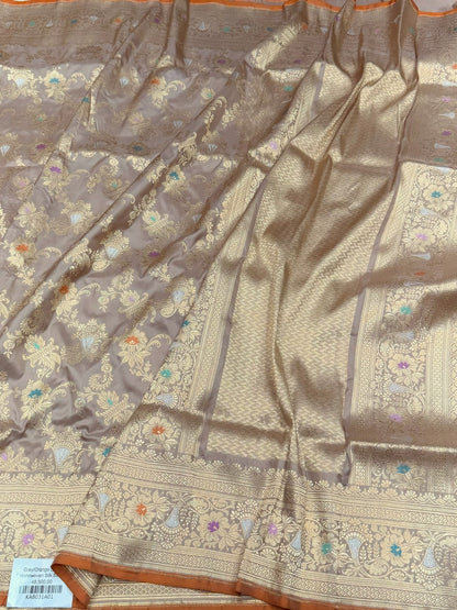 Champagne Beige Handwoven Pure Banarasi Silk Saree in Kadwa Weave – 100% Katan Mulberry Silk