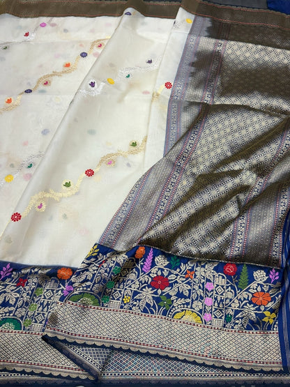 Ivory Handwoven Pure Banarasi Organza Silk Saree