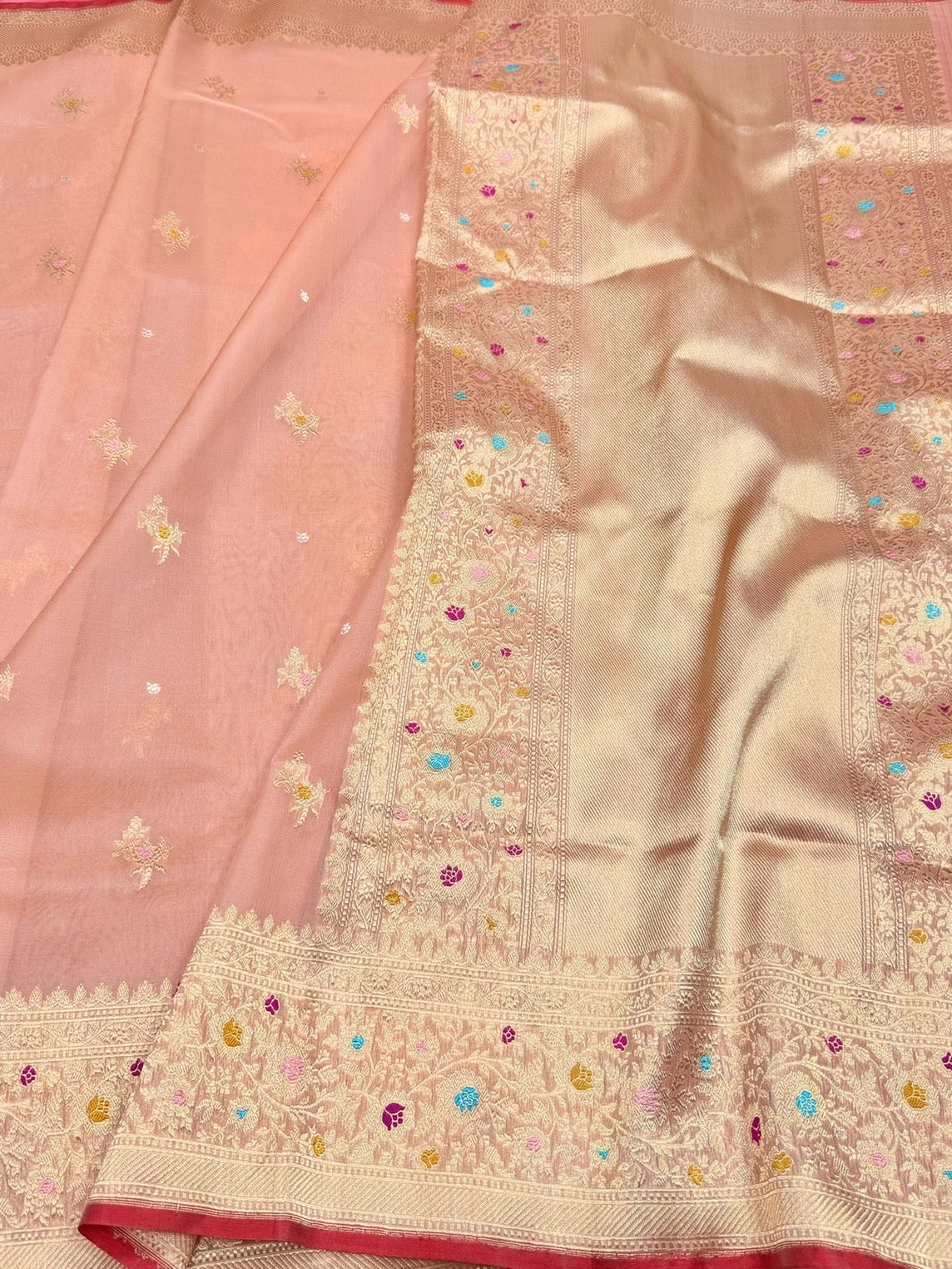 Peach Handwoven Pure Organza Silk Saree