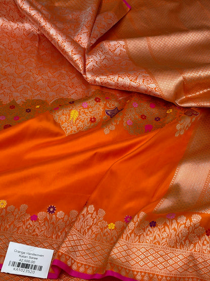 Orange Handwoven Pure Banarasi Katan Silk Saree