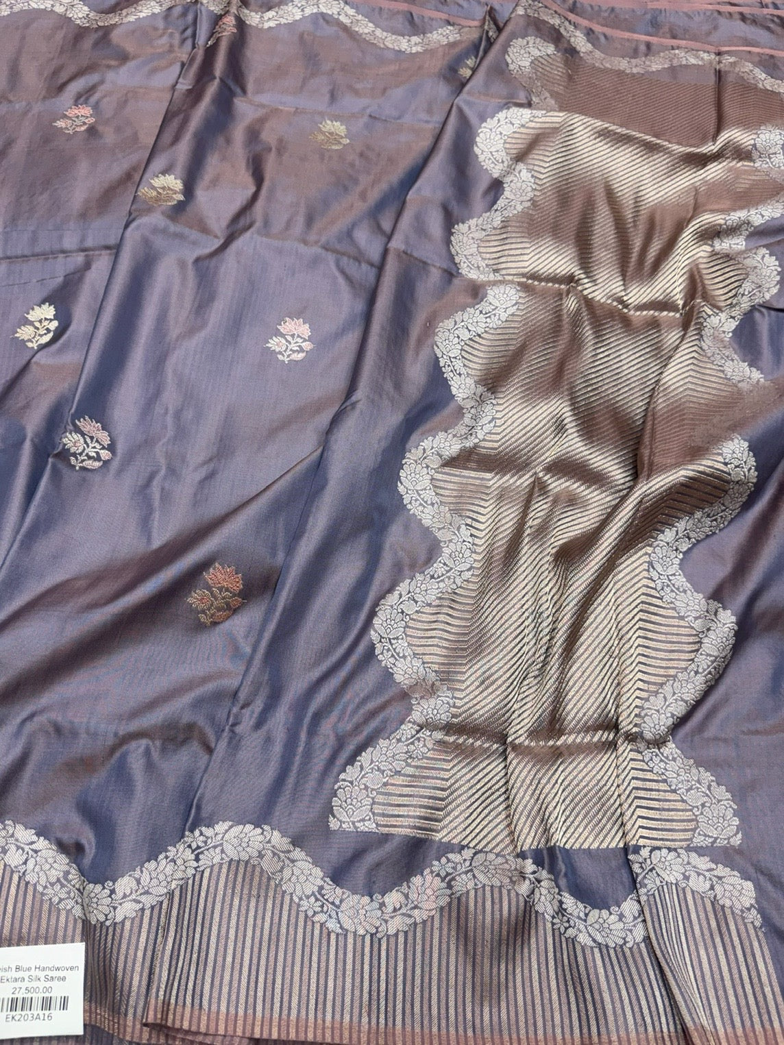 Bluish Grey Handwoven Pure Banarasi Ektara Silk Saree