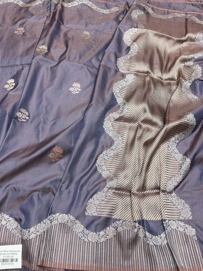 Bluish Grey Handwoven Pure Banarasi Ektara Silk Saree