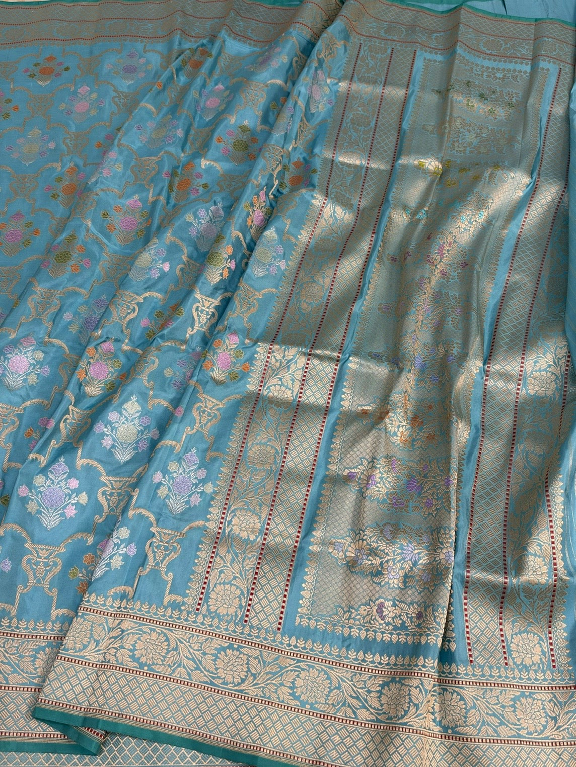 Sky Blue Handwoven Pure Banarasi Silk Saree