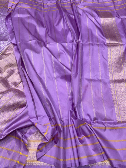 Lavender Handwoven Pure Banarasi Silk Kadwa Saree – 100% Pure Katan Mulberry Silk Brocade