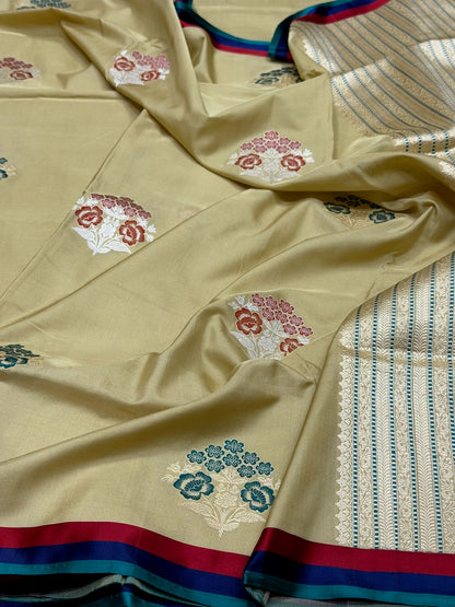 Beige Handwoven Pure Banarasi Ektara Silk Saree
