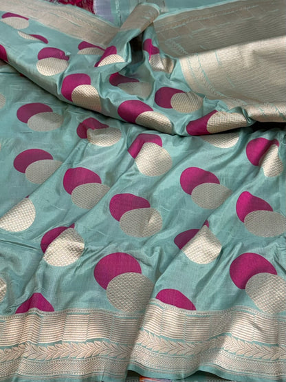 Powder Blue Minakari Banarasi Pure Katan Silk Saree