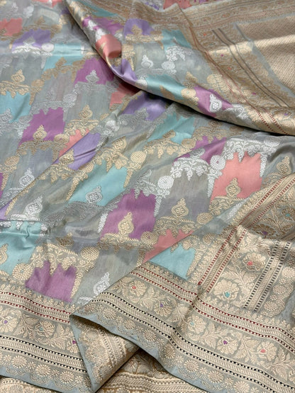 Ash Grey Handwoven Pure Banarasi Rangkaat Silk Saree