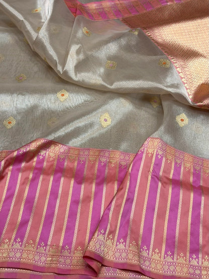 Rose Gold Handwoven Banarasi Pure Tissue Saree