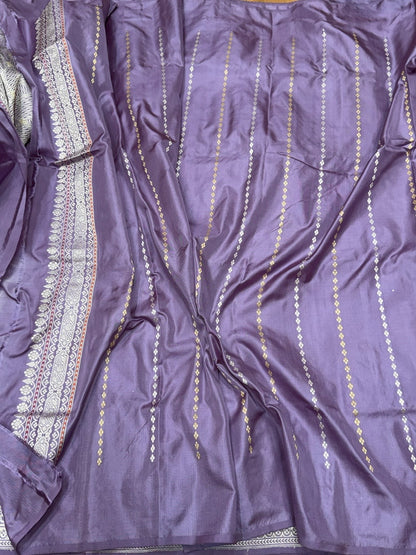 Lavender Purple Handwoven Pure Banarasi Ektara Silk Saree | Kadwa Weave | Pure Mulberry Ektara Silk | Handloom Banarasi Saree