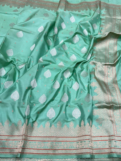 Sea Green Handwoven Pure Banarasi Silk Saree