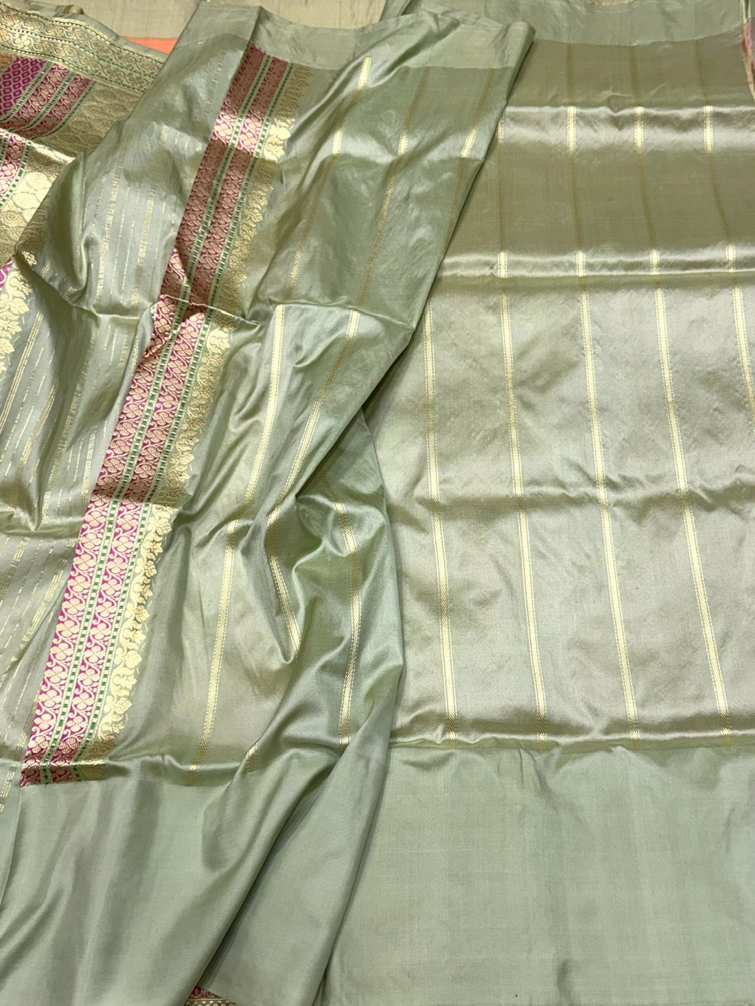 Peach Handwoven Pure Organza Silk Saree – Kadwa Weave | 100% Pure Kora Silk | Authentic Banaras Handloom