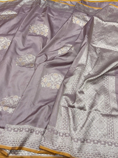 Mauve Handwoven Pure Banarasi Ektara Silk Saree