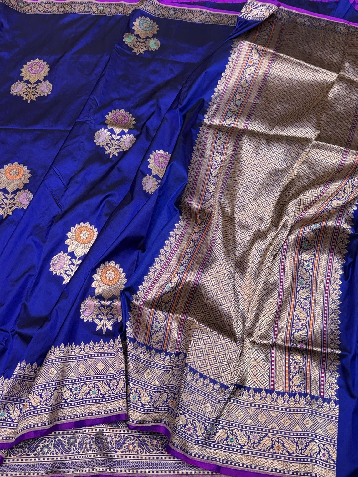 Royal Blue Handwoven Pure Banarasi Silk Kadwa Saree – 100% Pure Katan Mulberry Silk Brocade