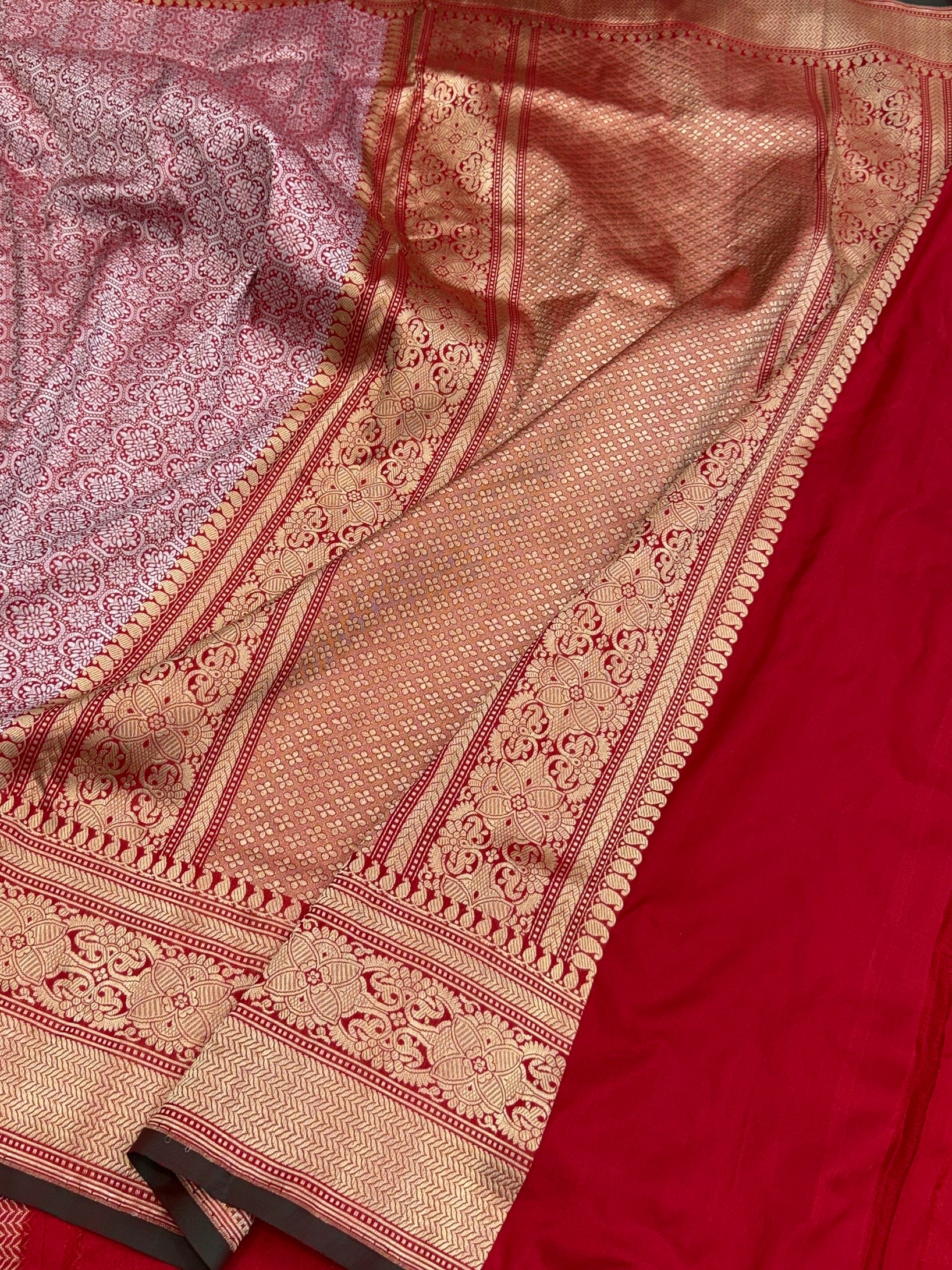 Red Pure Banarasi Silk Brocade Saree in Katan Mulberry Silk – Classic Banaras Weave