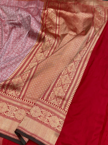 Red Pure Banarasi Silk Brocade Saree in Katan Mulberry Silk – Classic Banaras Weave
