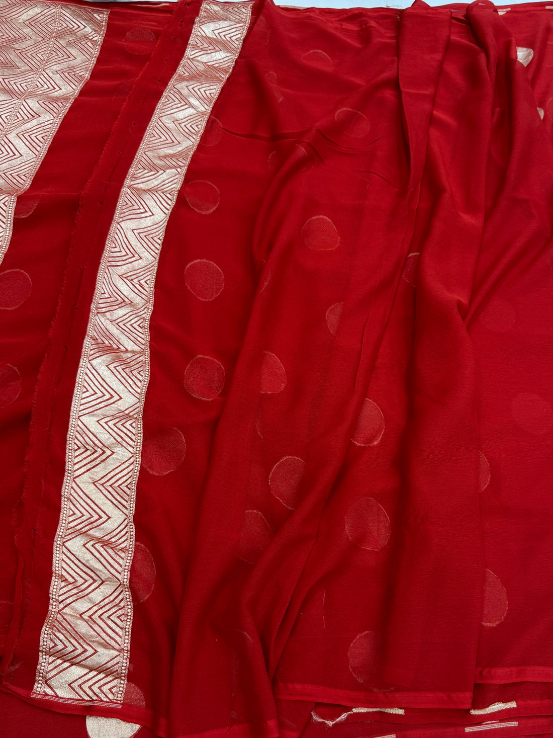 Red Banarasi Pure Chiffon Georgette Saree – Luxury Cutwork Brocade Festive Saree