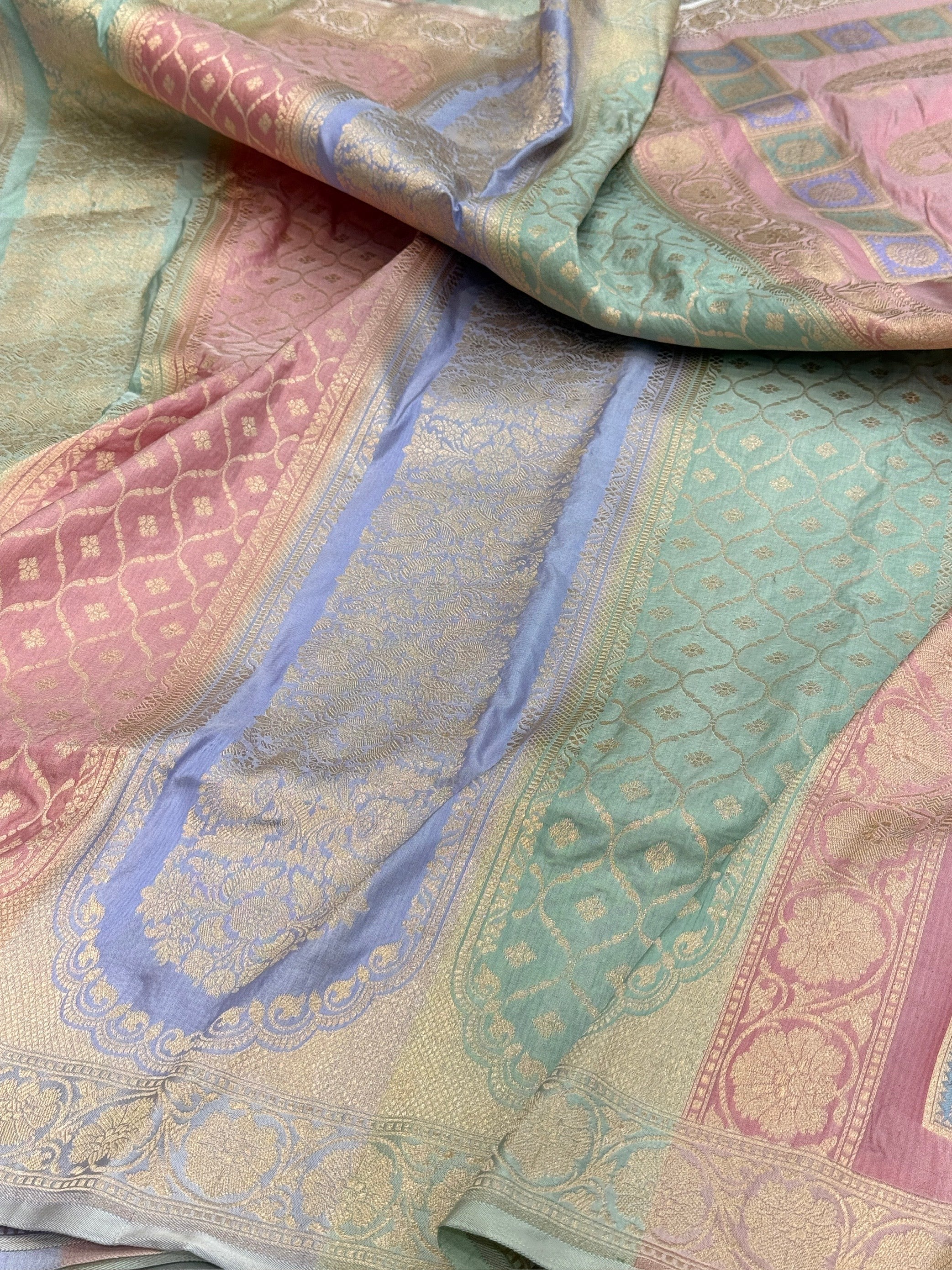 Multicolour Banarasi Pure Silk Saree – Cutwork Weave in 100% Pure Katan Silk