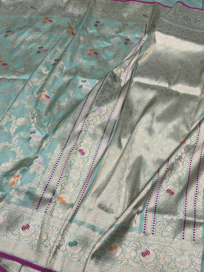 Sea Blue Handwoven Pure Banarasi Silk Saree