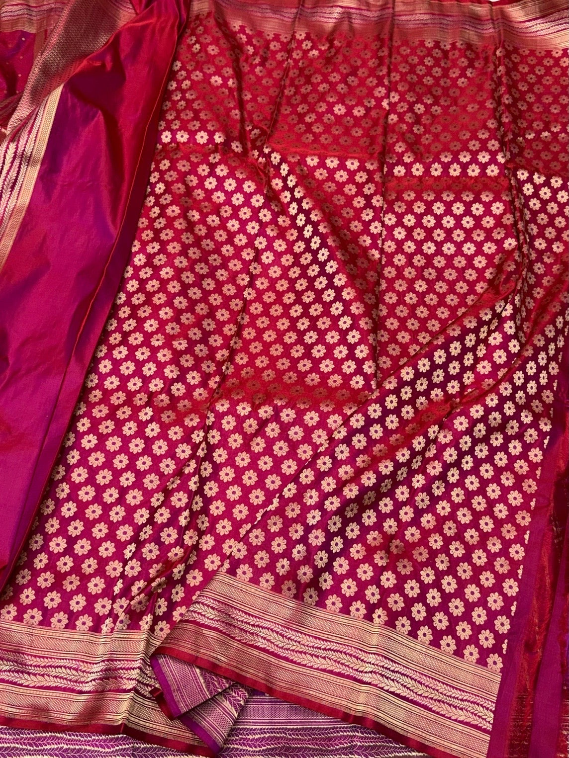 Rani Pink Handwoven Vintage Pure Banarasi Satin Silk Saree