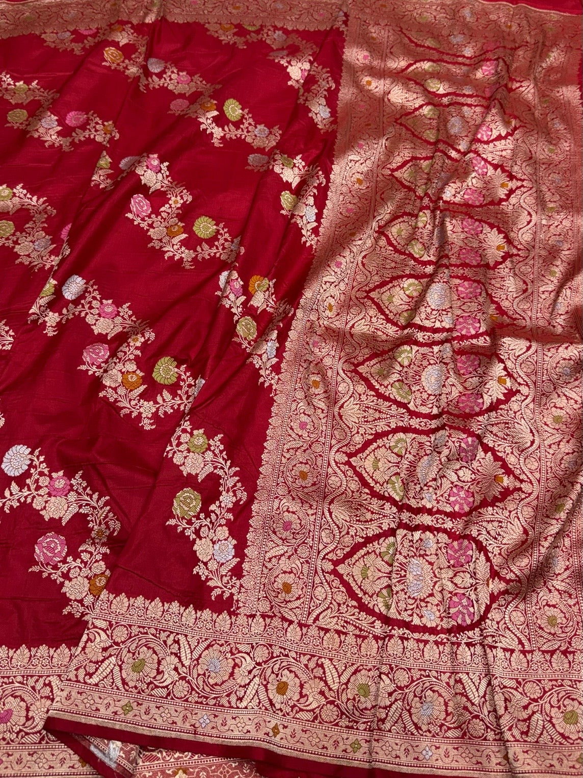 Red Minakari Pure Katan Silk Saree
