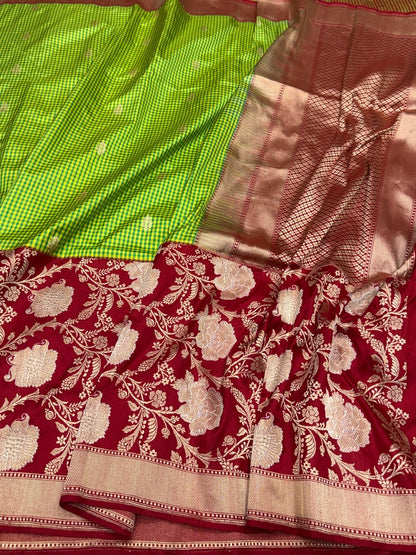 Parrot Green Handwoven Pure Banarasi Ektara Silk Saree