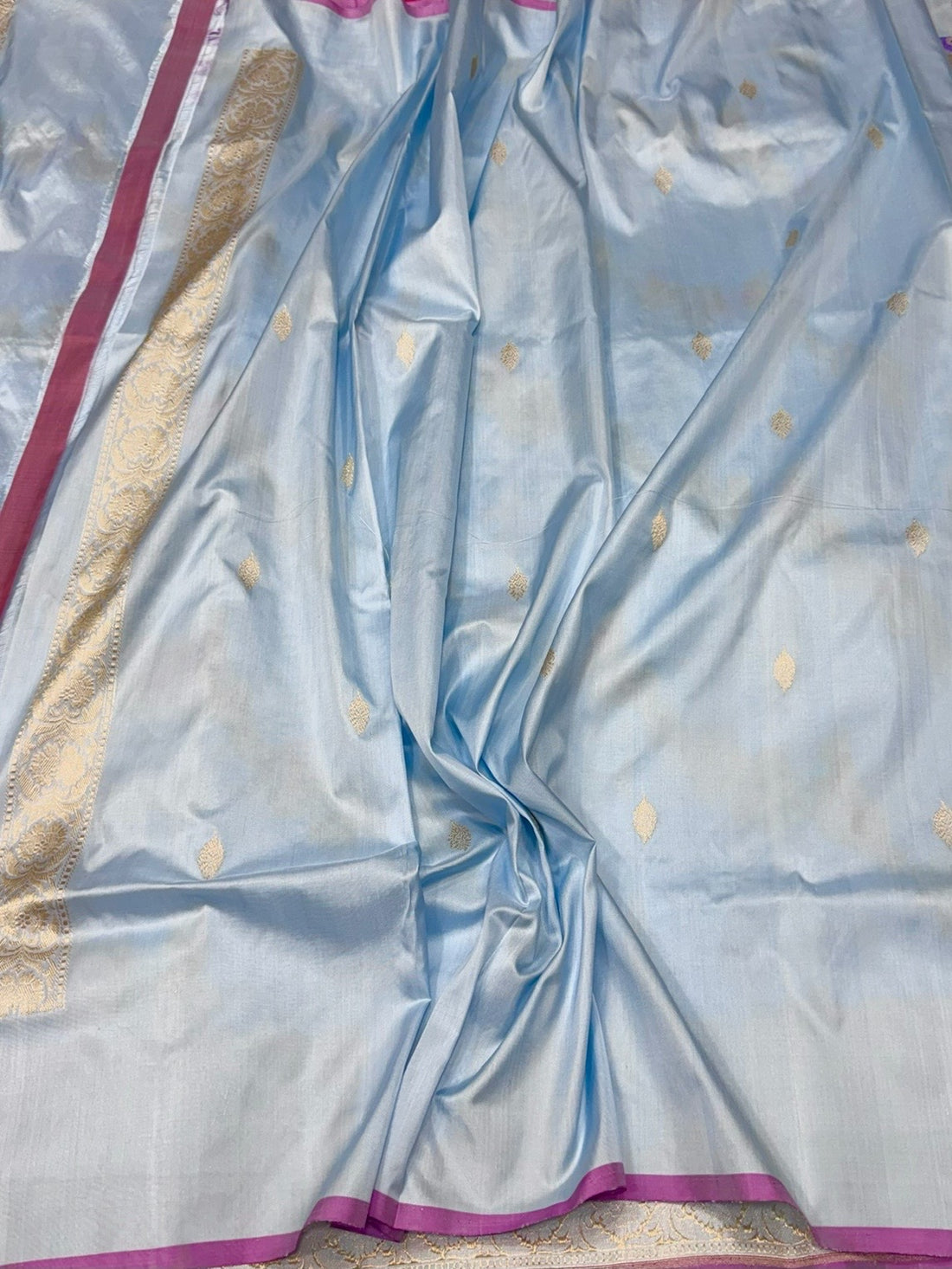 Sky Blue Handwoven Pure Banarasi Silk Saree