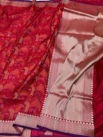Red Handwoven Pure Banarasi Satin Silk Saree