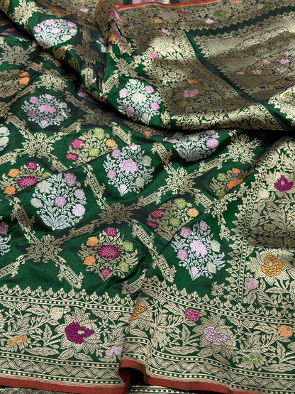 Bottle Green Handwoven Pure Banarasi Silk Saree